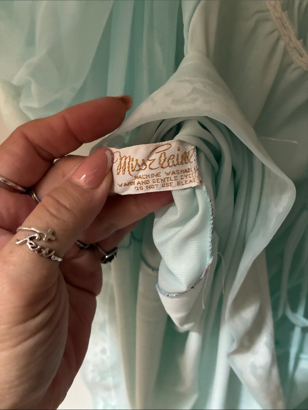 Miss Elaine Sheer Aqua Puff-Sleeve Peignoir - Picture 4 of 15